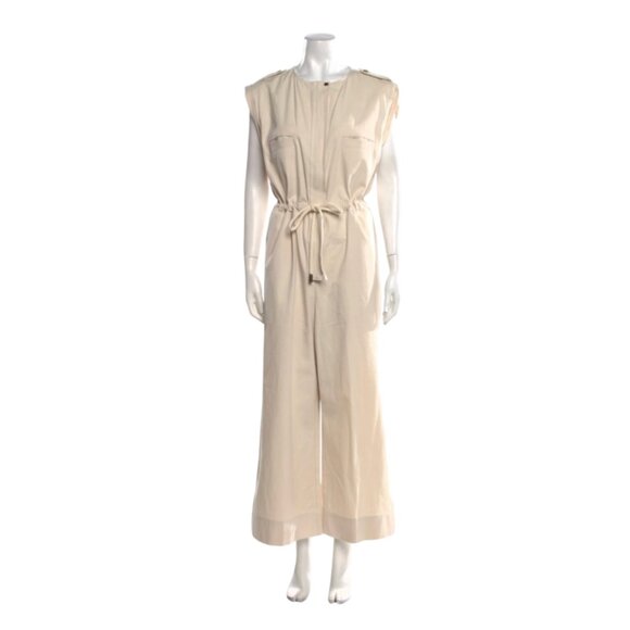 G Label by Goop Huntington Utility Jumpsuit Womens 0 Cream Cotton Linen Wide Leg - Picture 3 of 15